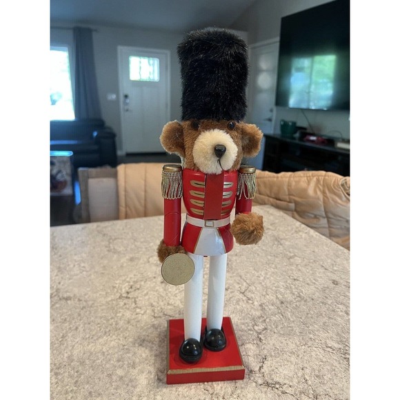 Vintage TEDDY BEAR 15“ NUTCRACKER Christmas Guard Trumpet - Picture 1 of 7